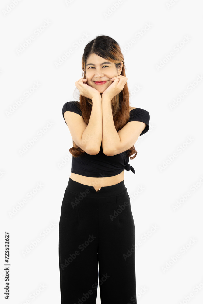 Young asian woman posing smiling face isolated on white background. Young asian woman posing smiling face isolated on white background.