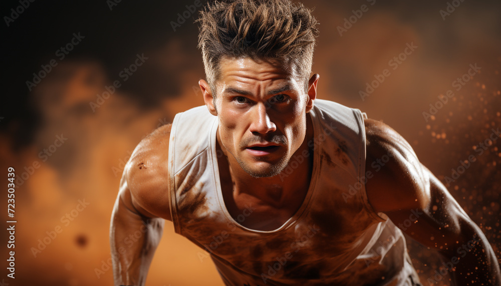 Muscular athlete, determined and strong, exercising outdoors for healthy lifestyle generated by AI