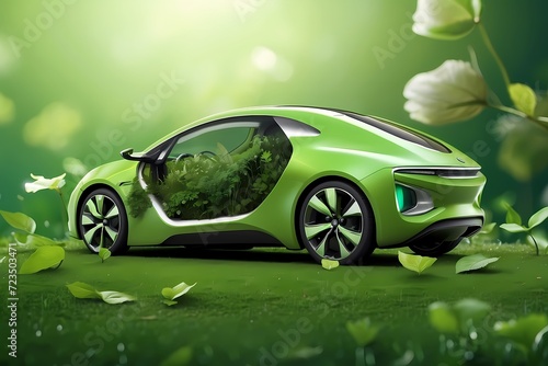 green car on the grass for eco frendly photo