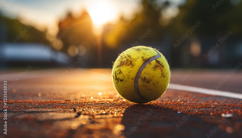 Playing tennis outdoors in the sunset, a competitive sport generated by AI