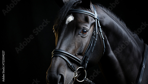 Leinwand Poster Beautiful black stallion in nature, elegance and beauty captured generated by AI