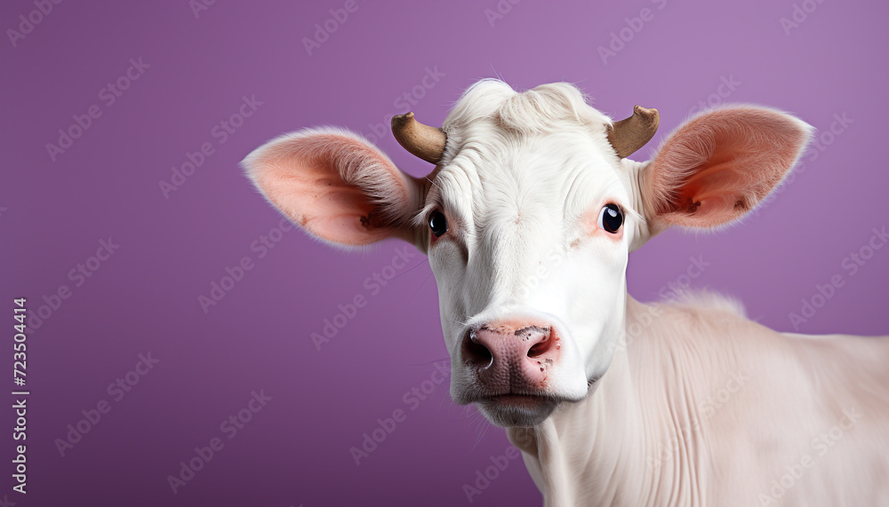 Cute cow grazing on fresh grass in a rural meadow generated by AI Cute cow grazing on fresh grass in a rural meadow generated by AI
