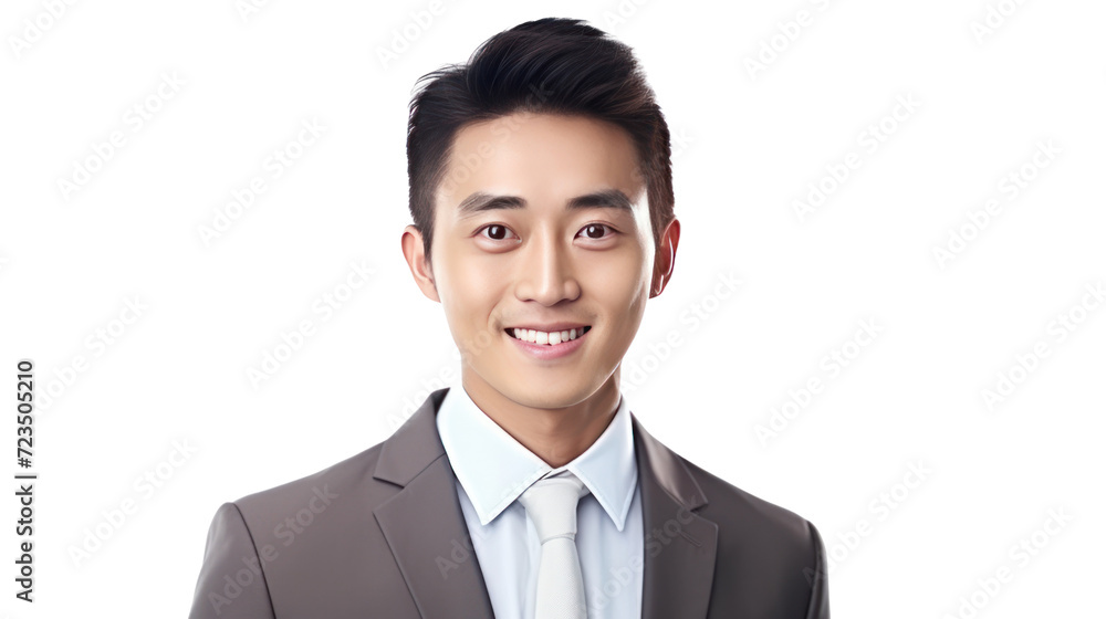 Happy young Asian businessman isolated on transparent and white background.PNG image.
