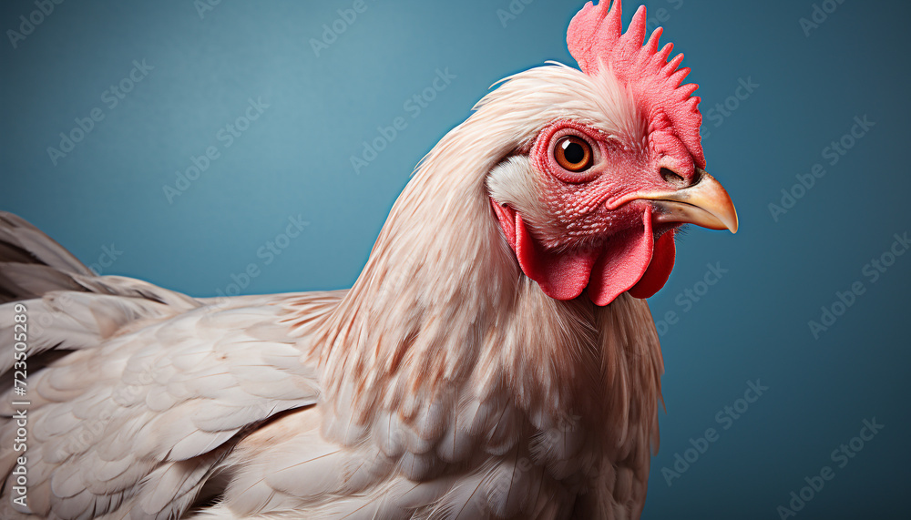 Majestic rooster standing proud, looking at camera with elegance generated by AI