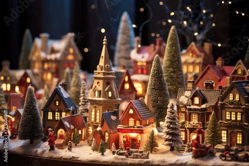 A close-up of a Christmas village display.