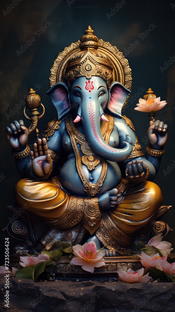 A Ganesha Oil Painting The full picture is straightforward. Abstract background. Sharp lines.