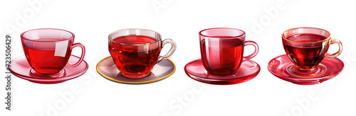 Collection of glass cup with red liquid on a saucer isolated on transparent background