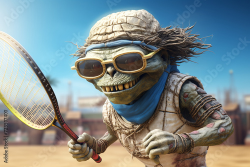 mummy tennis player with racket