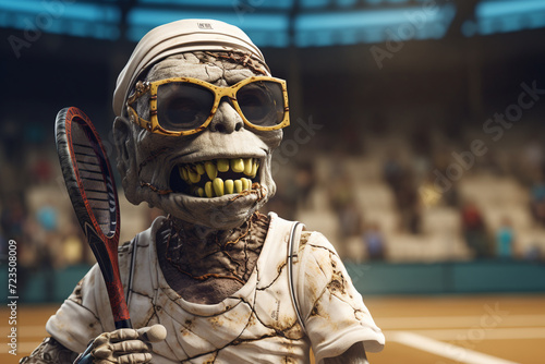 mummy tennis player with racket