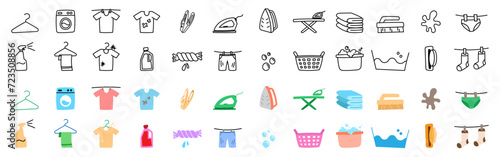 laundry doodle icon symbol bundle sketchy hand drawing cleaning washing clothes