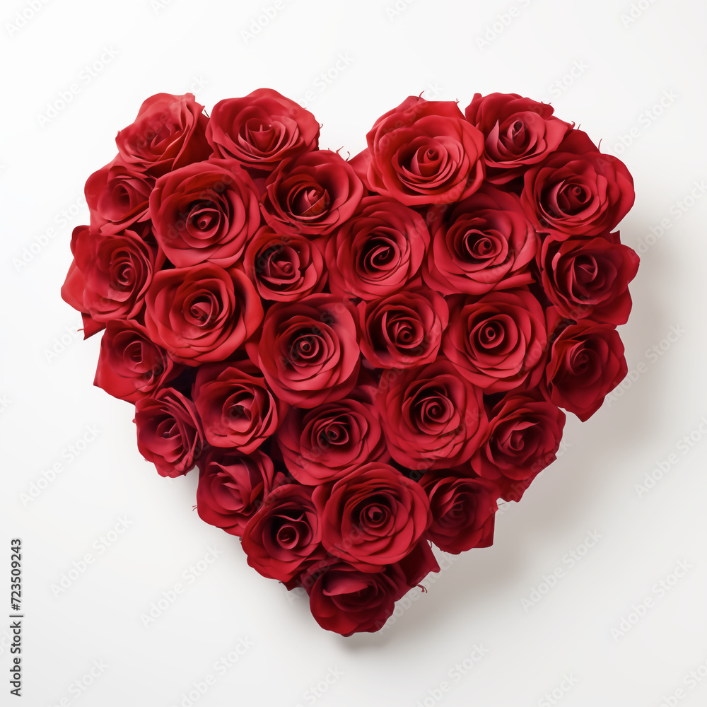 Valentines Day Heart of Red Roses Isolated on White Background. Valentines Day Heart of Red Roses Isolated on White Background.
