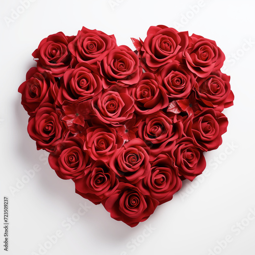 Valentines Day Heart of Red Roses Isolated on White Background.