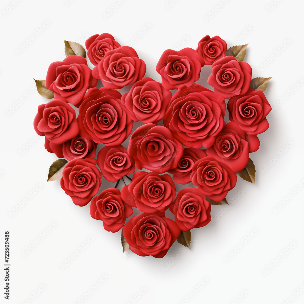 Valentines Day Heart of Red Roses Isolated on White Background. Valentines Day Heart of Red Roses Isolated on White Background.