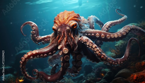 A mysterious octopus in the depths of the sea