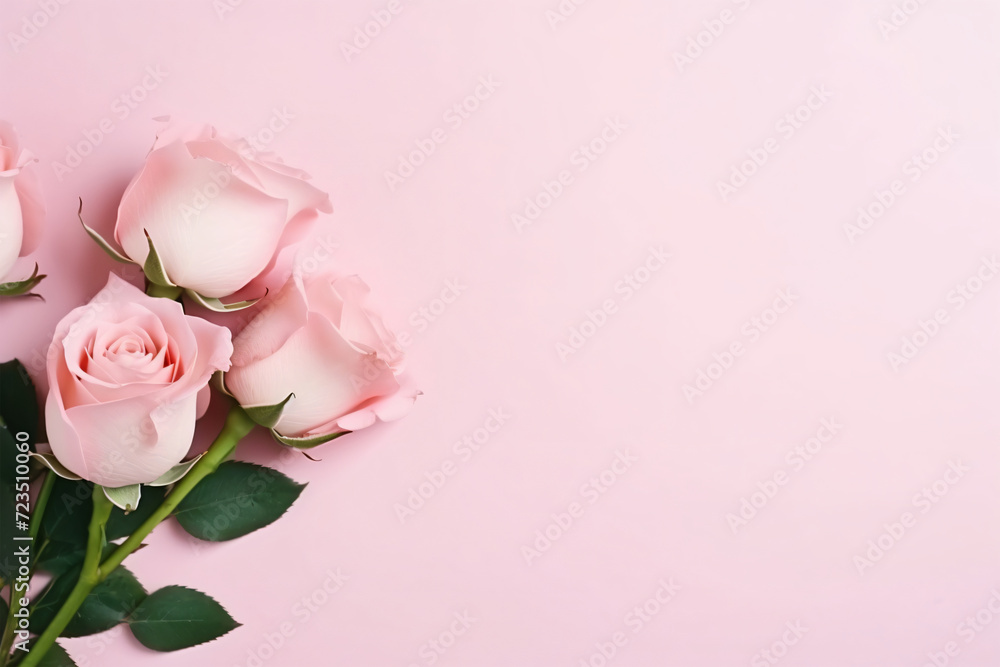 Minimal pink roses and pink background copy space concept Minimal pink roses and pink background copy space concept