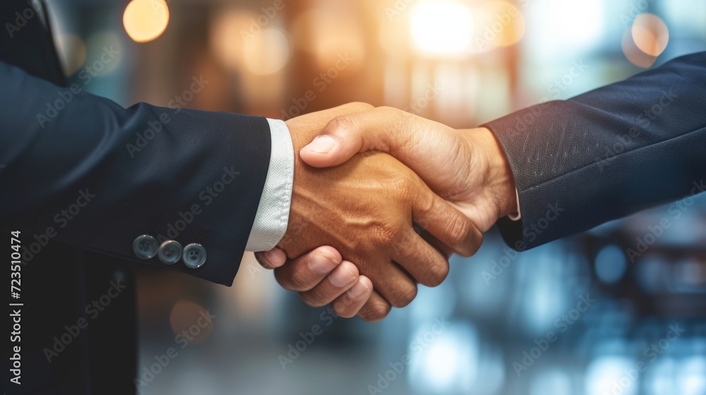 Image of a businessman's hand shaking another hand, symbolizing a successful deal. Close-up of the handshake against a backdrop of a corporate office, Image of a businessman's hand shaking another hand, symbolizing a successful deal. Close-up of the handshake against a backdrop of a corporate office,