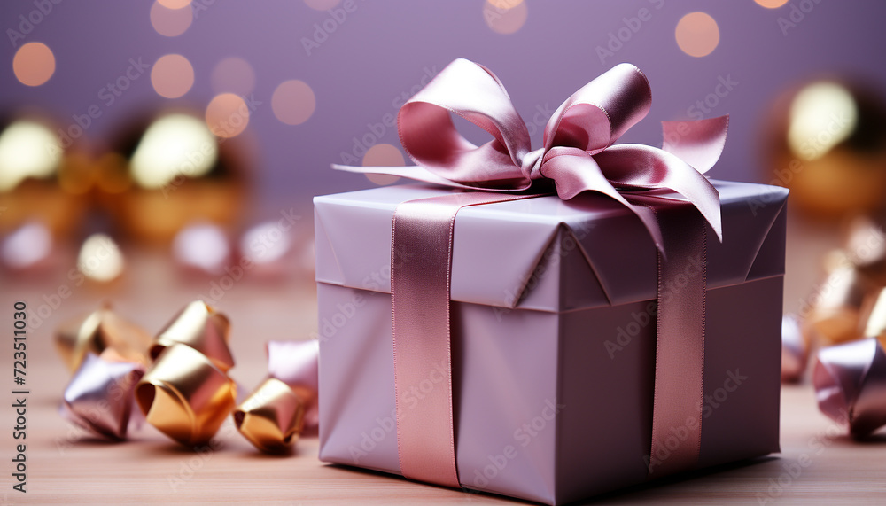 Shiny gift box wrapped in glitter, a celebration of love generated by AI Shiny gift box wrapped in glitter, a celebration of love generated by AI