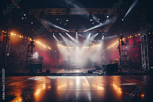 Stage lights and spotlights on a concert stage. Lighting equipment. photo