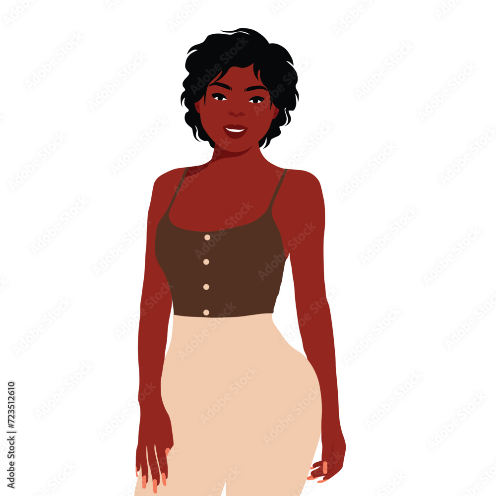 Fototapeta premium Stylish afro black woman in elegant art style vector