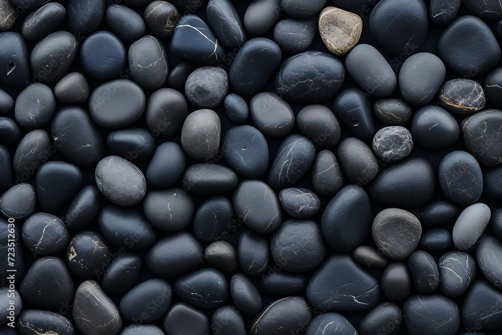 Black and white pebbles background. Top view, flat lay. Black and white pebbles background. Top view, flat lay.