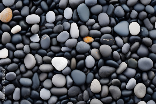 Black and white pebbles background. Top view  flat lay.