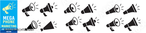 Megaphone Marketing Loudspeaker Volume Sound Advertising Announcement editable stroke linear icon collection vector illustration