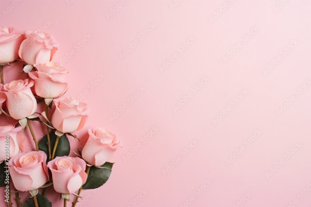 Minimal pink roses and pink background copy space concept Minimal pink roses and pink background copy space concept