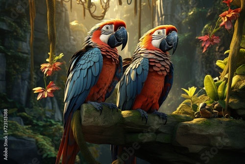 A pair of macaws in a tropical jungle