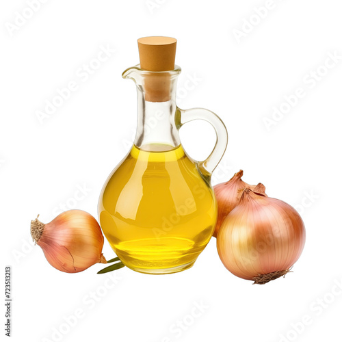 fresh raw organic onion oil in glass bowl png isolated on white background with clipping path. natural organic dripping serum herbal medicine rich of vitamins concept. selective focus photo