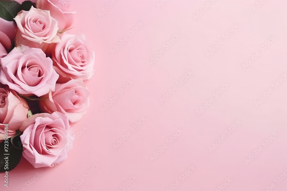 Minimal pink roses and pink background copy space concept Minimal pink roses and pink background copy space concept