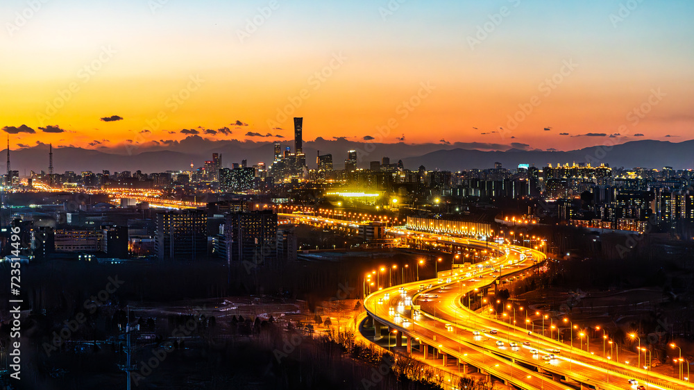 Beijing city night view city center prosperous economic city traffic flow