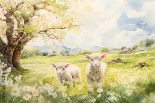 Baby Lambs in a meadow