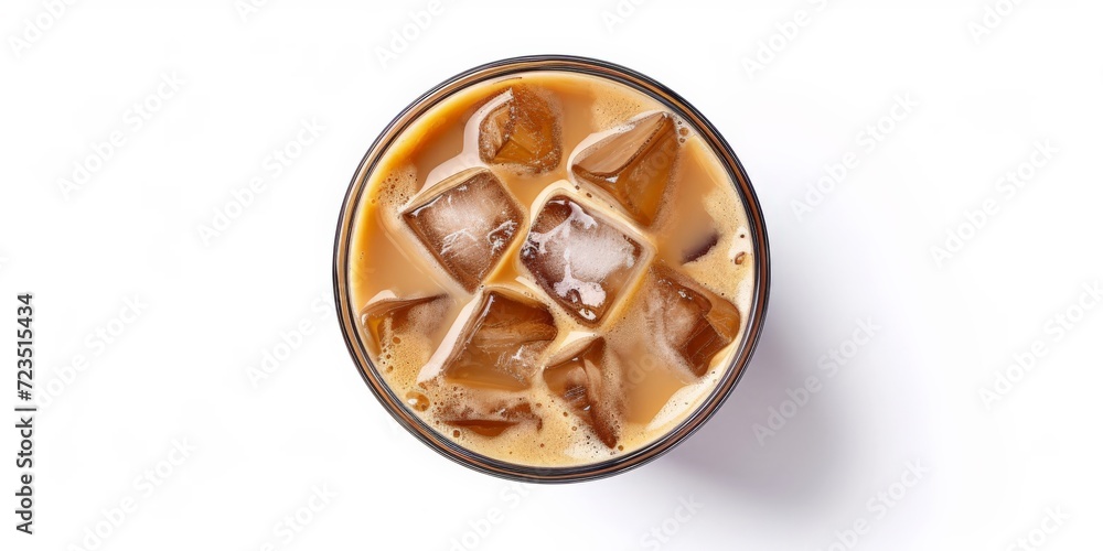 Cup of Ice latte coffee, milk tea top view on white background Cup of Ice latte coffee, milk tea top view on white background