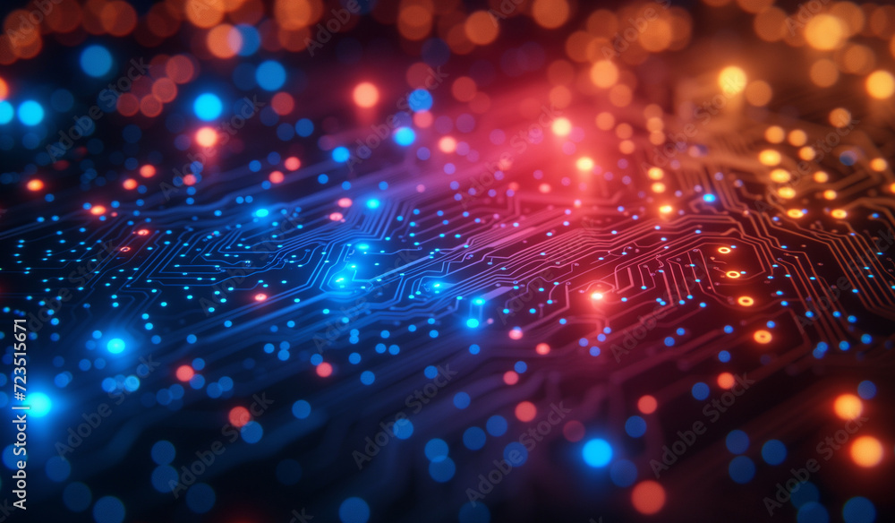blue and red circuit board background with blue lights blue and red circuit board background with blue lights