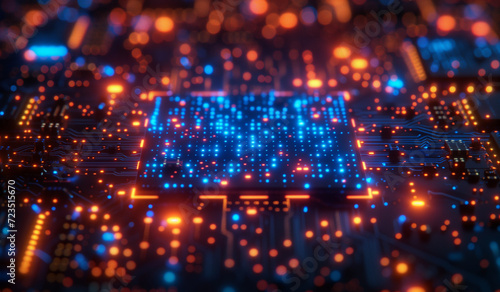 Wallpaper Mural blue and red circuit board background with blue lights Torontodigital.ca