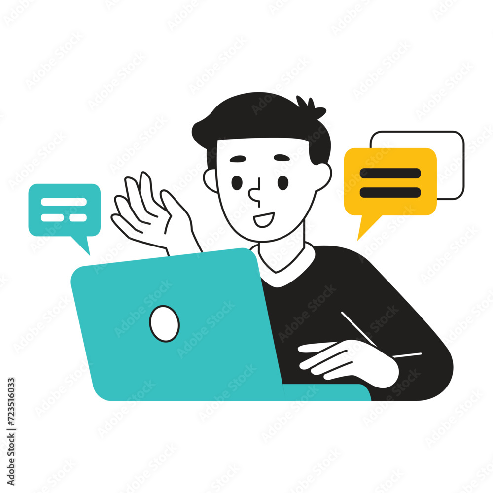 Illustration of people communicating online. Simple illustration