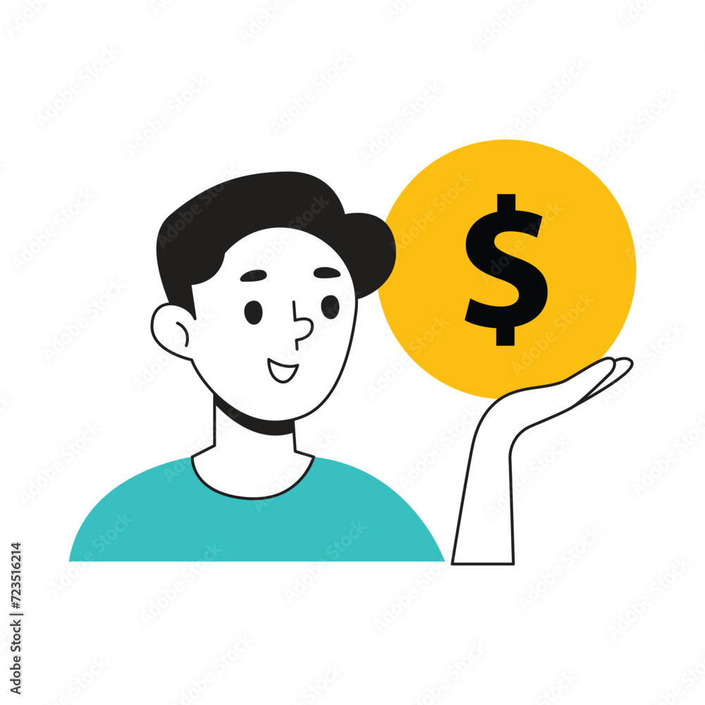 Illustration of a man with a dollar coin. Simple illustration Illustration of a man with a dollar coin. Simple illustration