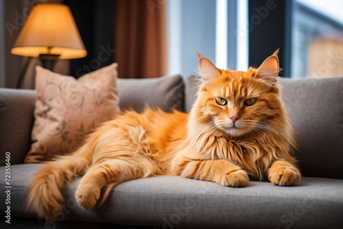 orange cat sitting on the sofa