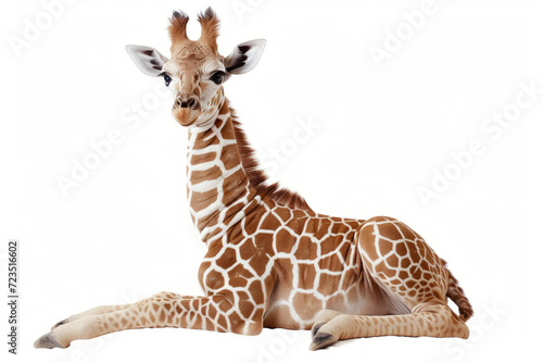 Close up photograph of a full body giraffe, isolated on a solid white background	