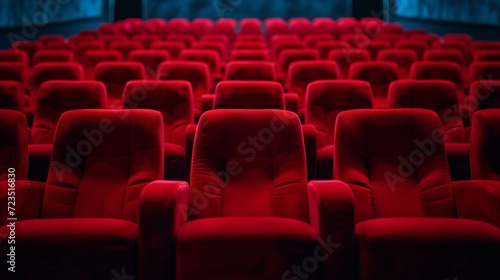 Inside the cinema: Empty rows of luxurious red chairs await an audience, moody lighting sets the scene