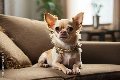 chihuahua dog sitting on the sofa