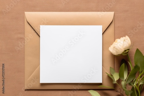 Wallpaper Mural Blank white greeting card with flower on background. Valentine's day-wedding. Mockup presentation. advertisement. copy text space. Torontodigital.ca