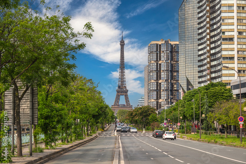 Fototapeta Naklejka Na Ścianę i Meble -  Paris France, city skyline at Eiffel Tower with street and architecture building