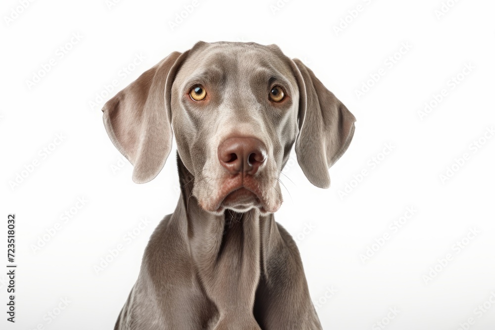 adult weimaraner on a white background. a breed of dog. a pet.