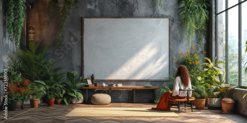 Tranquil Indoor Garden with Sunlit Blank Canvas.