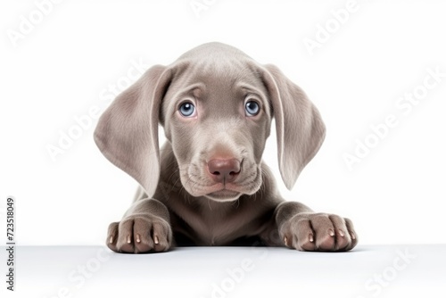 a weimaraner puppy on a white background. a breed of dog. a pet.