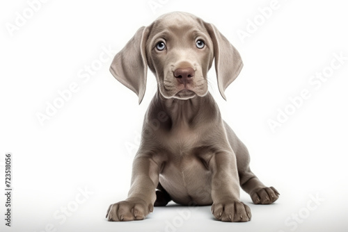 a weimaraner puppy on a white background. a breed of dog. a pet.
