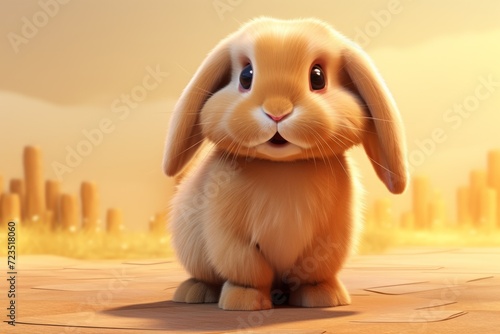 American Fuzzy Lop rabbit, funny bunny. cartoon style. photo