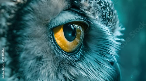 a close up of an owl's yellow eye photo
