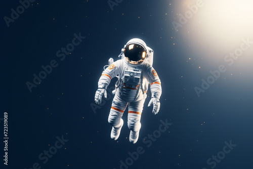 An astronaut floating in the vastness of space, rendered in 3D against a simple backdrop, embodying exploration, AI Generative.